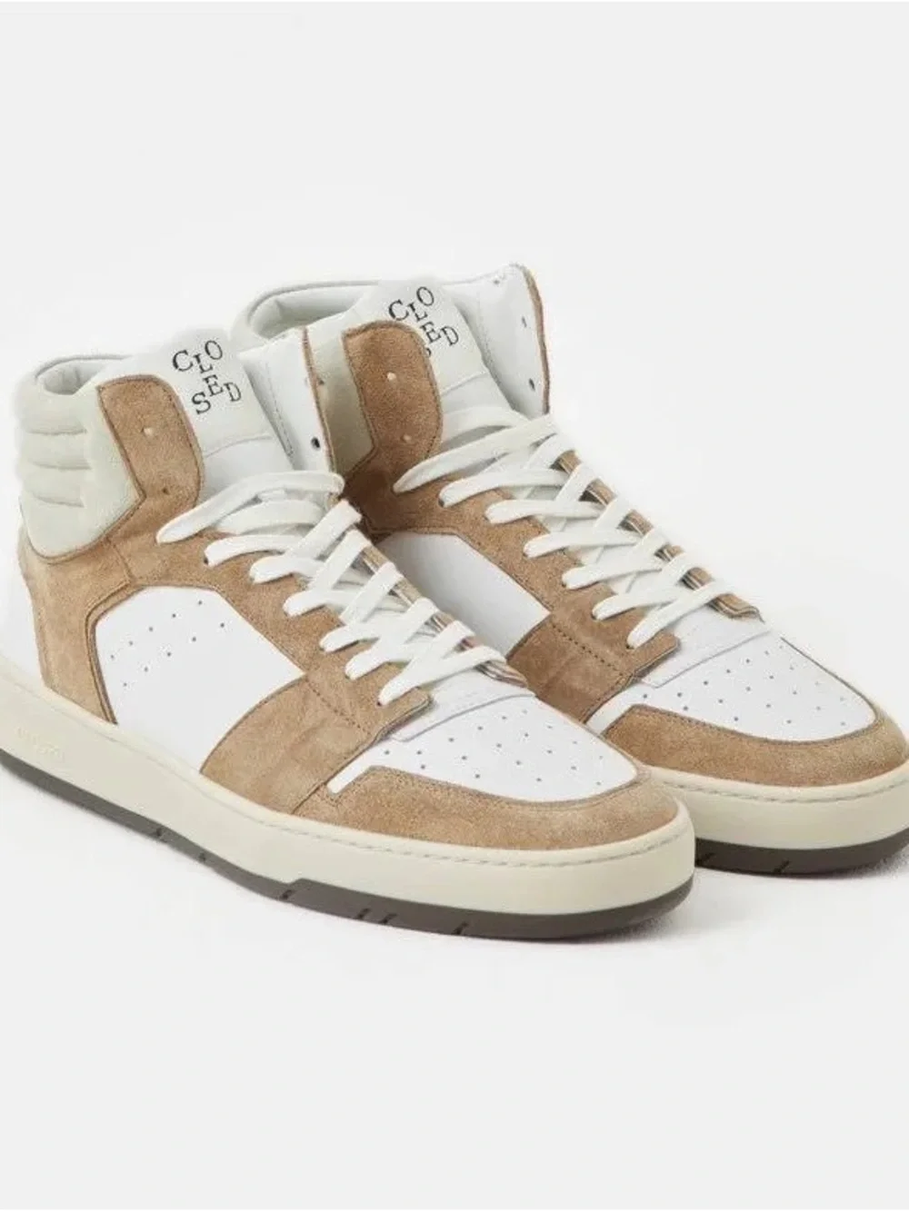 Brand New Closed Size 37 High-Top Suede & Leather Sneakers - White & Tan